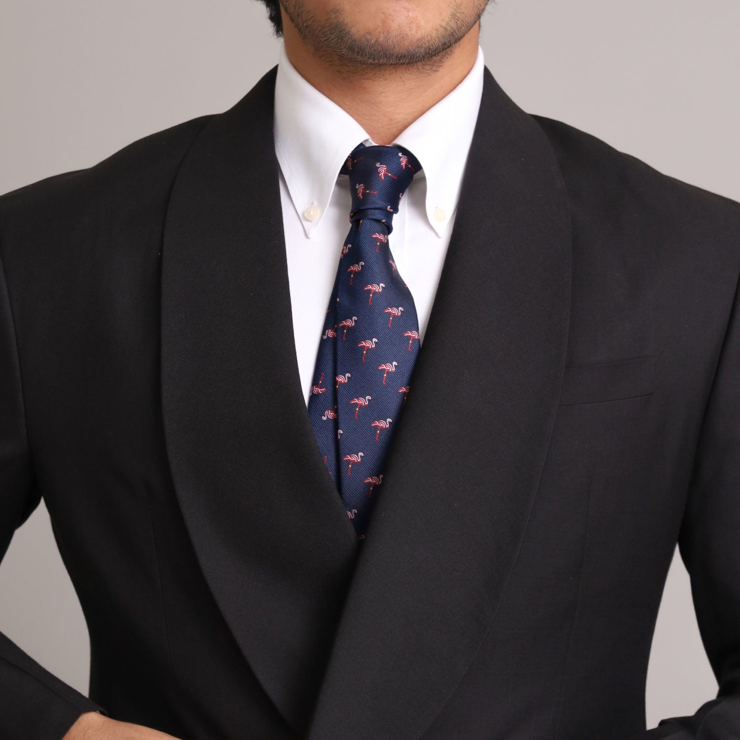 Pink Flamingo Blue Silk Necktie