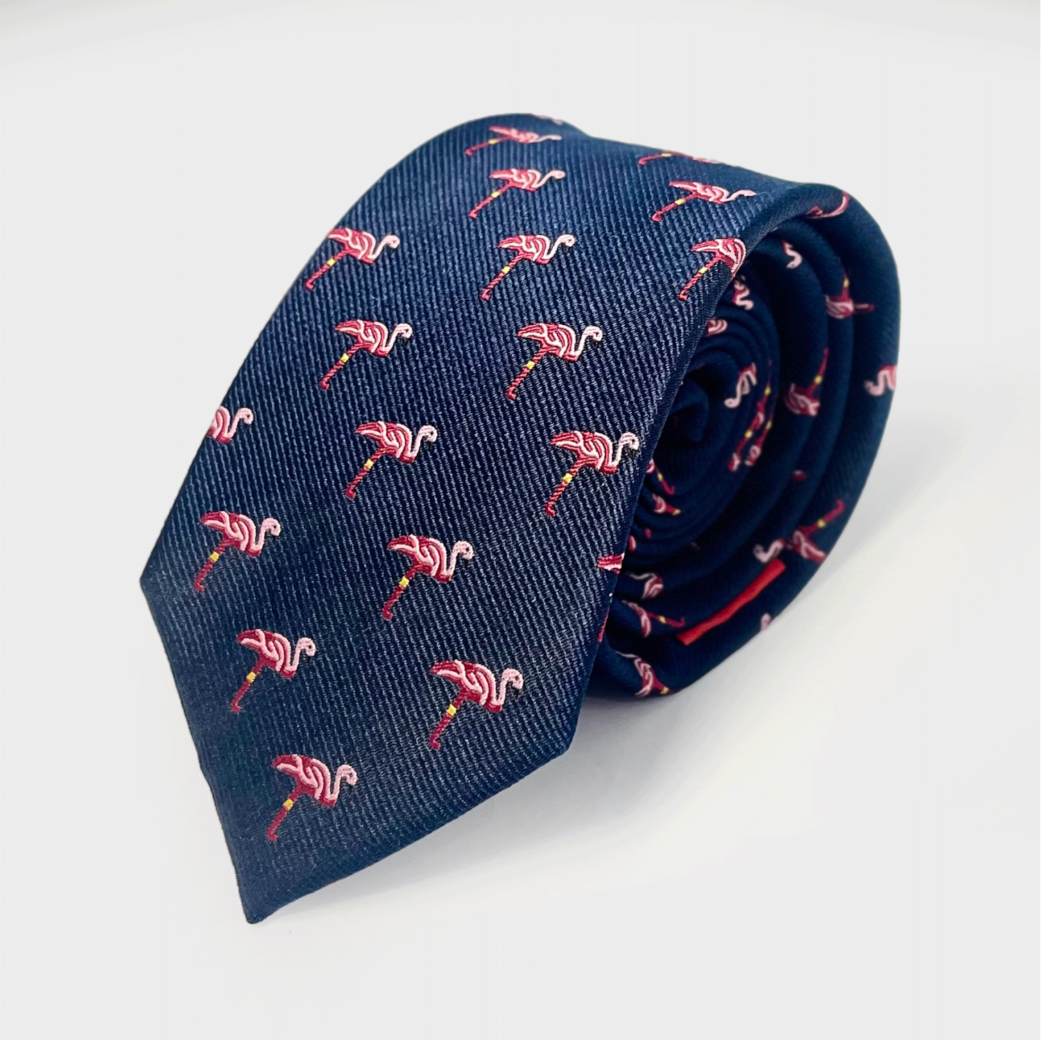 Pink Flamingo Blue Silk Necktie
