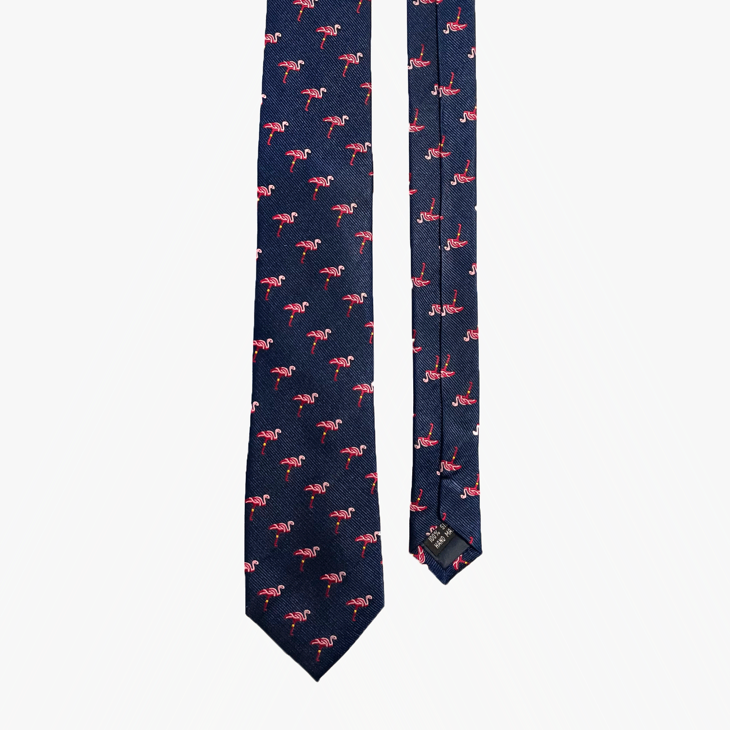 Pink Flamingo Blue Silk Necktie