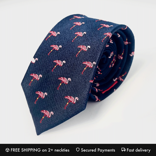 Pink Flamingo Blue Silk Necktie