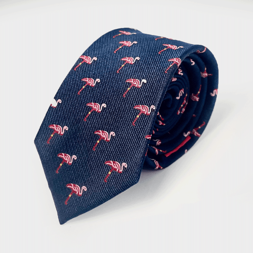 Pink Flamingo Blue Silk Necktie